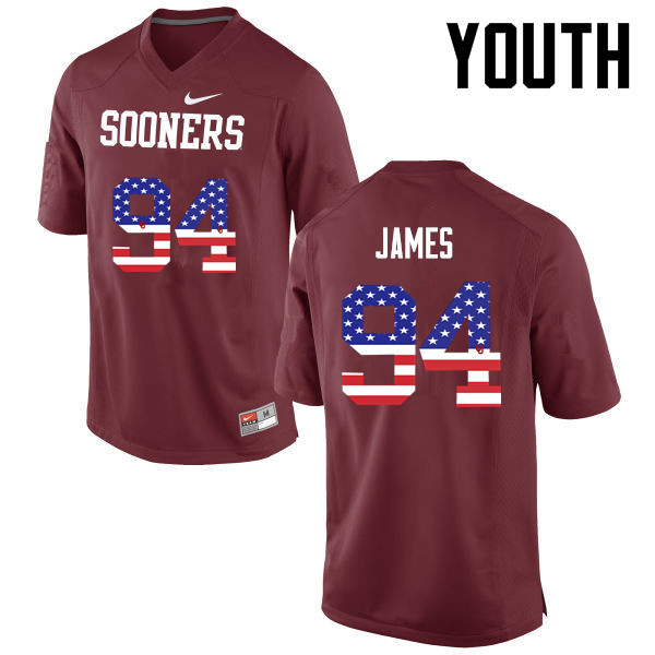 Youth Oklahoma Sooners #94 Troy James College Football USA Flag Fashion Jerseys-Crimson